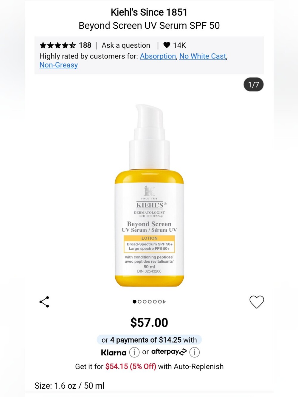 Kiehl's Beyond Screen UV Serum Lotion SPF 50+